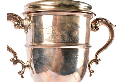 Lot 15 - A George V silver presentation twin handled cup and cover
