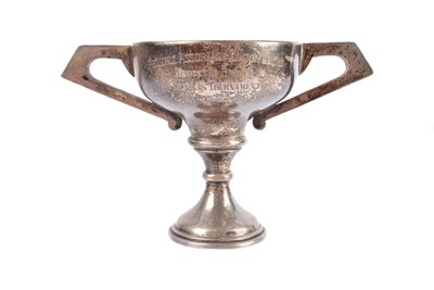 Lot 17 - A George V silver art deco presentation twin handled trophy cup