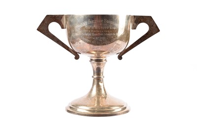 Lot 20 - A George V art deco silver presentation twin handled cup