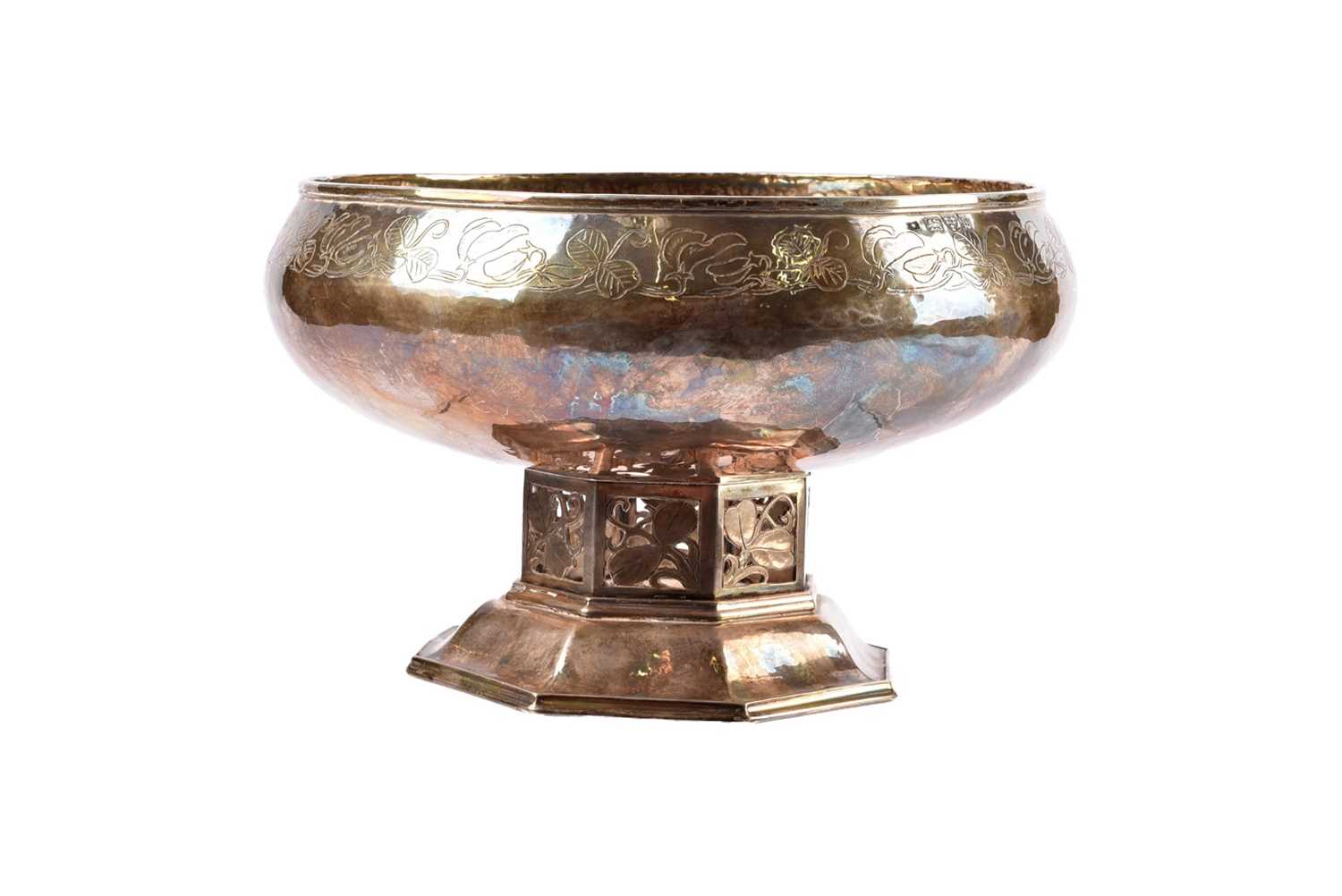 Lot 22 - A George V arts and crafts silver footed rose bowl