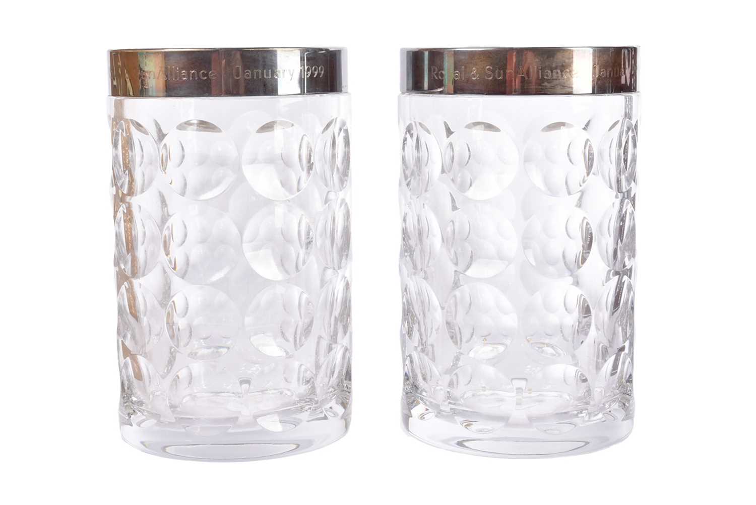 Lot 34 - A pair of presentation contemporary continental glass and silver vases