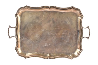 Lot 36 - A late 20th Century shaped rectangular white metal twin handled tray