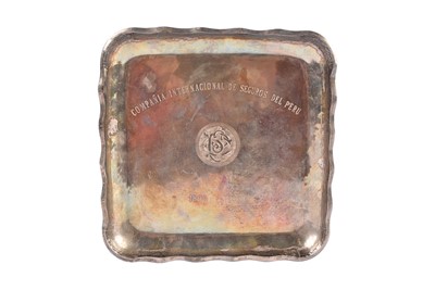 Lot 38 - A Peruvian white metal square shaped dish