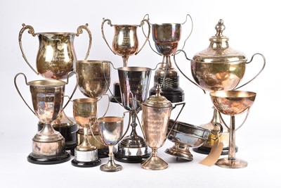 Lot 45 - A quantity of silver plated and white metal trophy cups