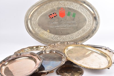 Lot 46 - A quantity of silver plated and white metal presentation trays and salvers