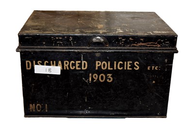 Lot 91 - A rectangular tin deed box
