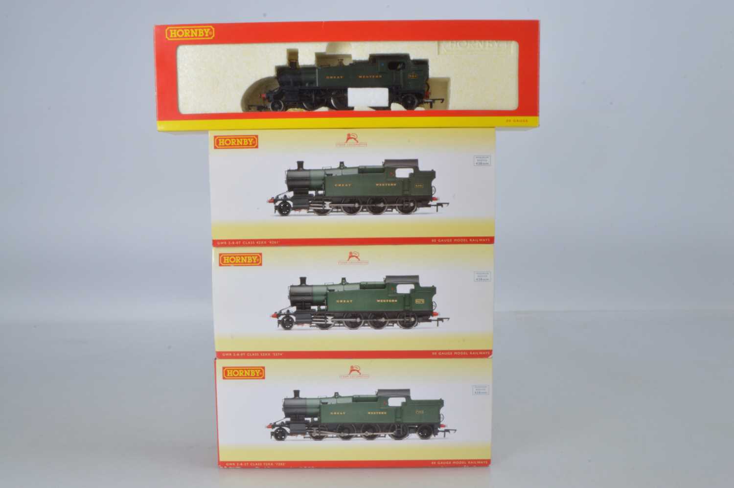 Lot 38 - Four Hornby (China) boxed 00 Gauge GWR green 42XX 52XX 61XX and 72XX Tank Locomotives