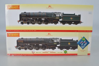Lot 40 - Hornby (China) boxed 00 Gauge BR green Britannia Class Locomotives and Tenders (2)
