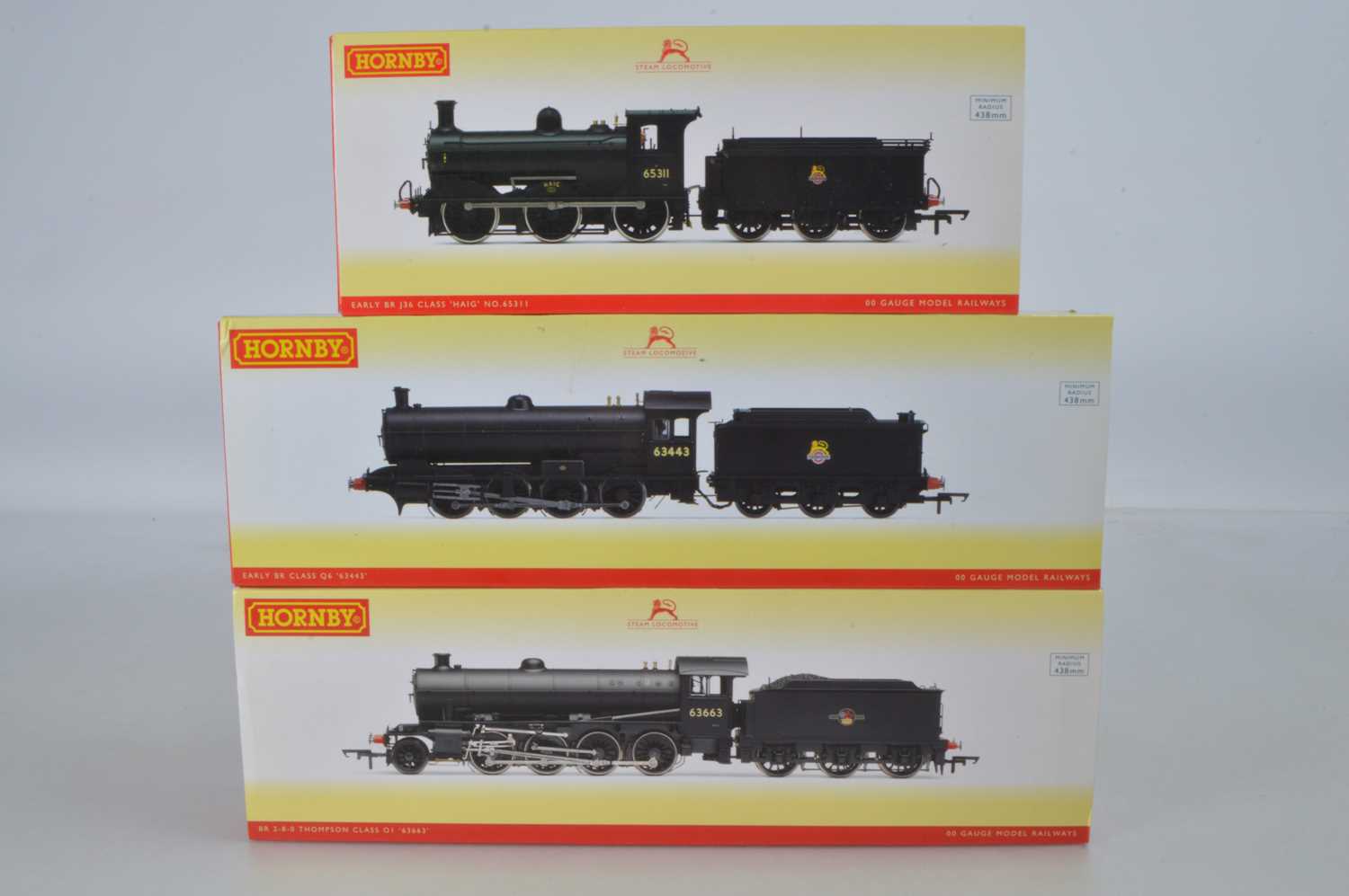 Lot 60 - Hornby (China) boxed 00 Gauge BR black Class Q6 O1 and J36 Locomotives and Tenders (3)