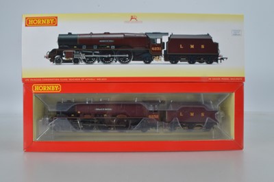 Lot 65 - Hornby (China) boxed 00 Gauge LMS Crimson Lake Princess Coronation Class Locomotives and Tenders (2)