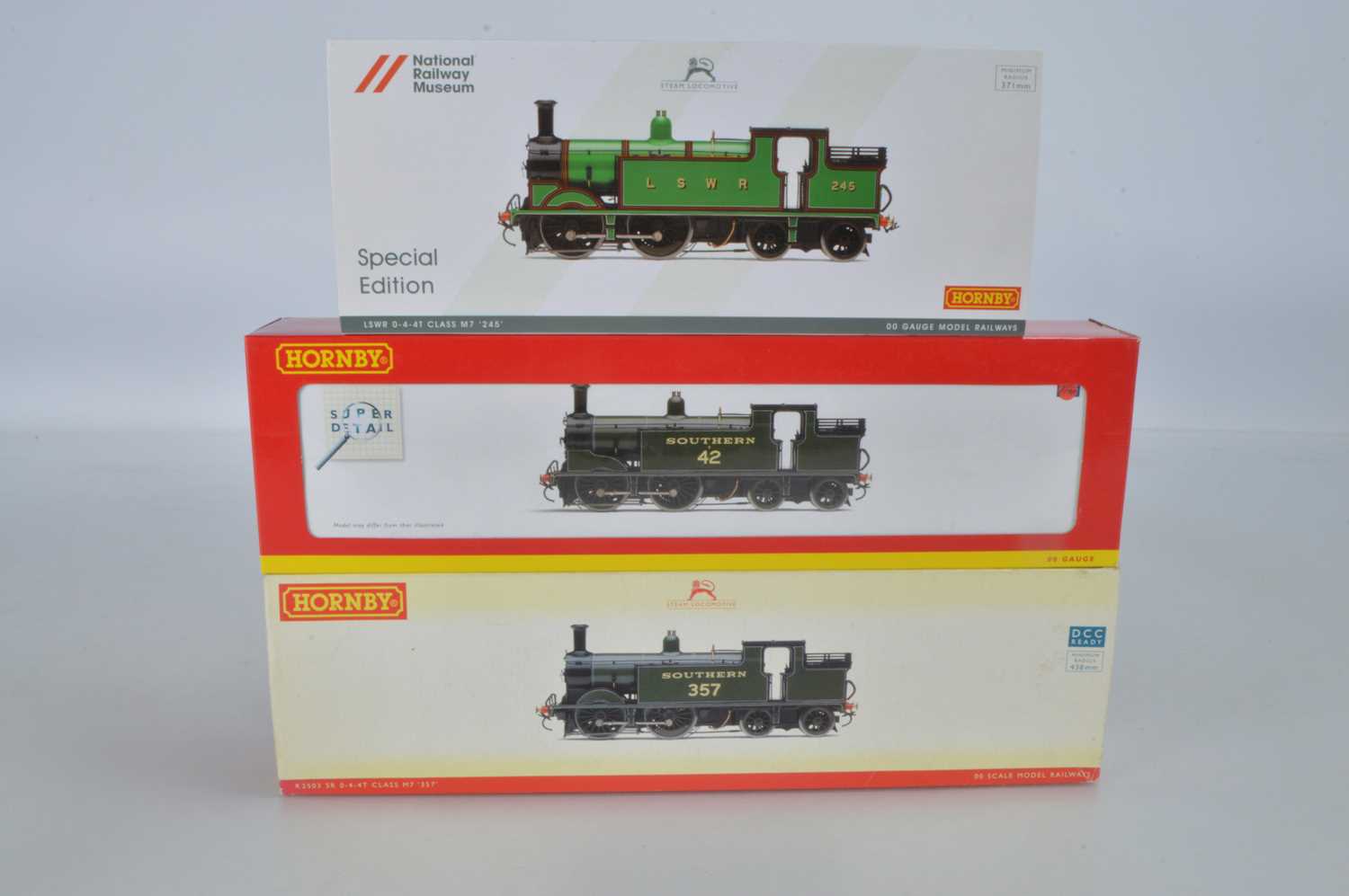 Lot 70 - Hornby (China) boxed 00 Gauge LSWR and SR Green Class M7 Tank Locomotives (3)