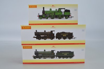 Lot 71 - Hornby (China) boxed 00 Gauge LSWR green Adams Radial and SR black and green Locomotives and Tenders (3)