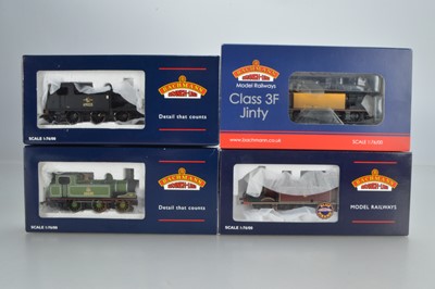 Lot 205 - Bachmann boxed 00 Gauge pair of BR J72 0-6-0 Tank Engines and BR maroon and William Pepper black and yellow Class 3F Jinty 0-6-0 Tank Locomotives (4)