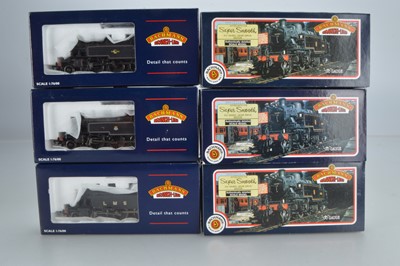 Lot 206 - Bachmann boxed 00 Gauge LMS unlined and BR lined black Ivatt Class 2-6-2 Tank Locomotives (6)