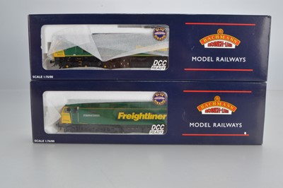 Lot 220 - Bachmann boxed 00 Gauge Freightliner green and yellow Class 57/0 and Class 66 Diesel Locomotives DCC Ready (2)