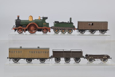 Lot 247 - 00 Gauge unpowered Kitbuilt GWR Broad Gauge Locomotive and Rolling Stock (6 including Tender)