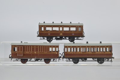 Lot 279 - Three OO Gauge kitbuilt Shopshire and Montgomeryshire Railway light brown 4-wheel Coaches two by Lawrence Scale Models (3)