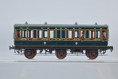 Lot 300 - Lawrence Scale Models OO Gauge kitbuilt Somerset and Dorset Joint Railway SDJR dark blue 6-wheel First/Third Passenger Coach