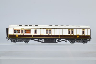 Lot 305 - Lawrence Scale Models OO Gauge kitbuilt London Midland and Scottish Railway LMS dark brown and white with yellow lining Third/Brake Coach Passenger Coach