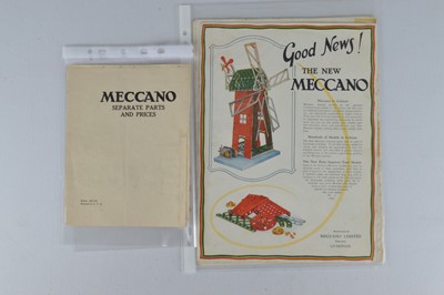 Lot 310 - Meccano Australian and USA Dealers advertising sheets and parts lists (3)