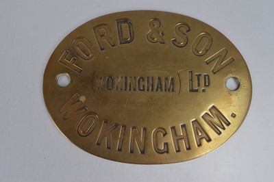 Lot 362 - Ford & Son Wokingham Berkshire Brass Dealers/Retailers Plate