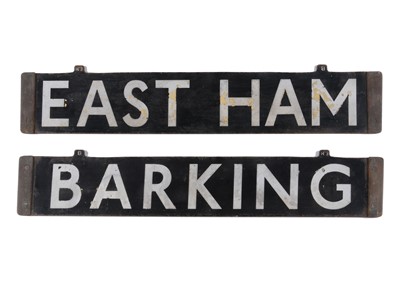 Lot 377 - London Underground Double Sided Enamel Train Cab Destination Board East Ham/Barking