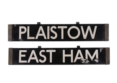 Lot 379 - London Underground Double Sided Enamel Train Cab Destination Board Plaistow/East Ham