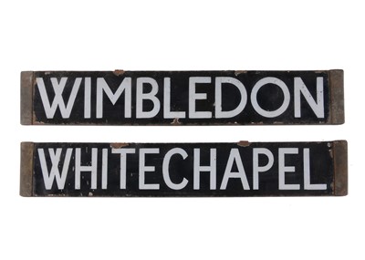 Lot 380 - London Underground Double Sided Enamel Train Cab Destination Board Whitechapel/Wimbledon