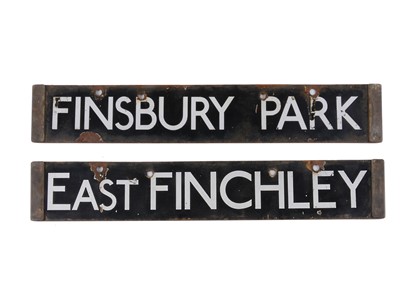 Lot 382 - London Underground Double Sided Enamel Train Cab Destination Board East Finchley/Finsbury Park