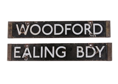 Lot 384 - London Underground Double Sided Enamel Train Cab Destination Board Woodford/Ealing Bdy