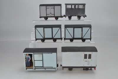 Lot 471 - Swift Models G Gauge and similar narrow gauge built kit and painted rolling stock, 16mm Goods Vans, (6)
