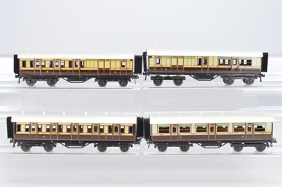 Lot 513 - Bassett Lowke O Gauge, Bing for Bassett Lowke LNWR 1921 series, 2 x all First and 2 x all 3rd Brake coaches