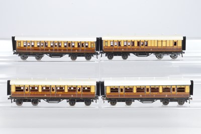 Lot 514 - Bassett Lowke O Gauge, Bing for Bassett Lowke GWR 1924 series, 1 x 3rd Brake and 3 x all first
