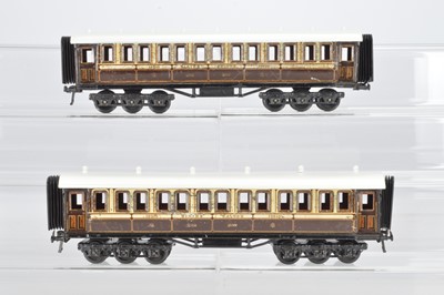 Lot 519 - Bassett Lowke O Gauge, Carette for Bassett Lowke LNWR 12 wheel dining cars, 2 x 13210