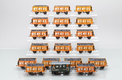 Lot 591 - Kit  / scratch built course scale O gauge plastic kit wagons 'WEMYSS' (19), together with a boxed Majestic Models G&SWR Brake Van