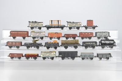 Lot 595 - Kit / Scratch and commercial built course scale O Gauge freight rolling stock, comprising 4 x Bassett Lowke open wagons, Coal wagons etc,  (22)