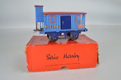Lot 687 - French Hornby 0 Gauge  No 1 Nord blue and red Brake Van with Look out in original box