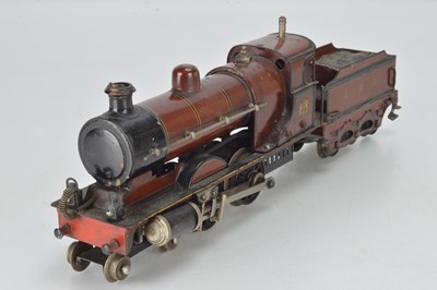 Lot 737 - Marklin O Gauge Live Steam,  4-4-0 Locomotive and Tender, LMS lined maroon