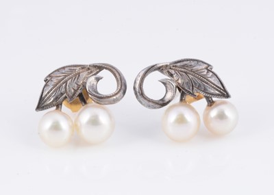 Lot 7 - A pair of Mid Century Mikimoto white metal pearl stud earrings