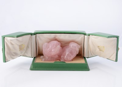 Lot 8 - A rose quartz carved foo dog, presented in a fitted green box marked Cartier