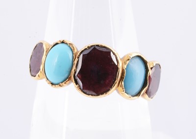 Lot 76 - An Georgian garnet & turquoise five stone ring