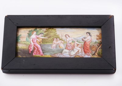 Lot 112 - A 18th century enamelled plaque with scene of classical bathers