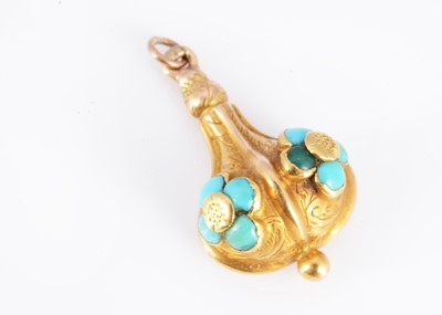 Lot 116 - A Victorian tear drop gilt metal & turquoise boxed back fob