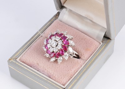 Lot 117 - An Art Deco diamond & ruby cluster cocktail ring