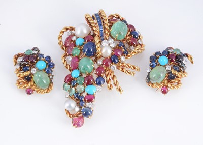 Lot 121 - A multi gem set Gardetto tutti frutti brooch suite