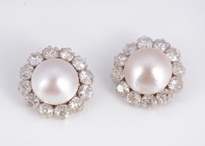 Lot 128 - A pair of mabé pearl and old cut diamond cluster ear clips