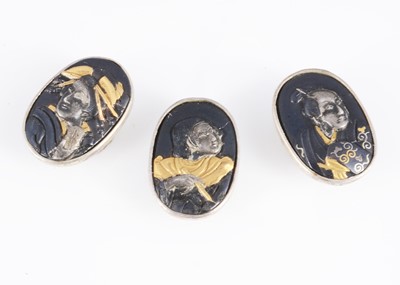 Lot 135 - Three Meiji Japanese shakudo shirt studs
