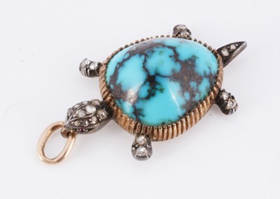 Lot 144 - An Edwardian turquoise & diamond turtle pendant