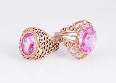 Lot 148 - Two Russian silver gilt pink stone rings