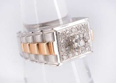 Lot 154 - A 18ct gold watch buckle style diamond signet ring